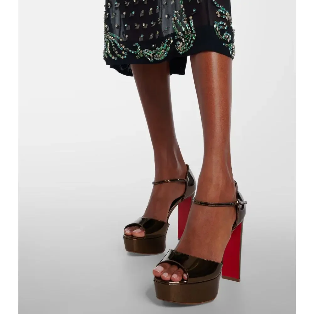 Christian Louboutin Sandaloo 130 Bronzo Brown Platform Block Heel Sandal Pump 41
